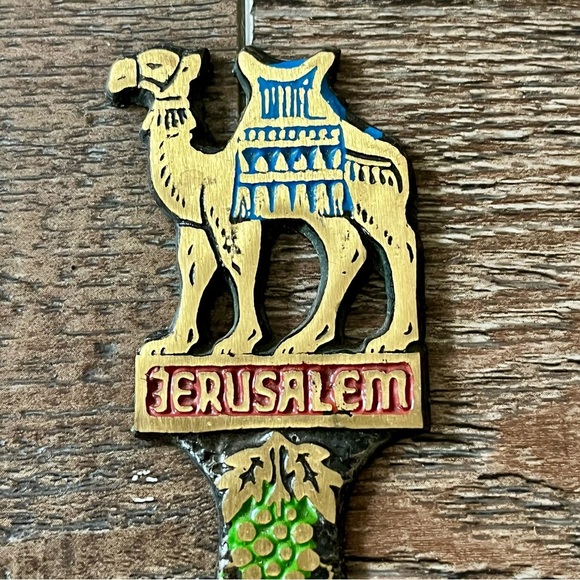 VINTAGE JERUSALEM ISRAEL LETTER OPENER BRASS ENAMEL CAMMEL - Picture 1 of 8